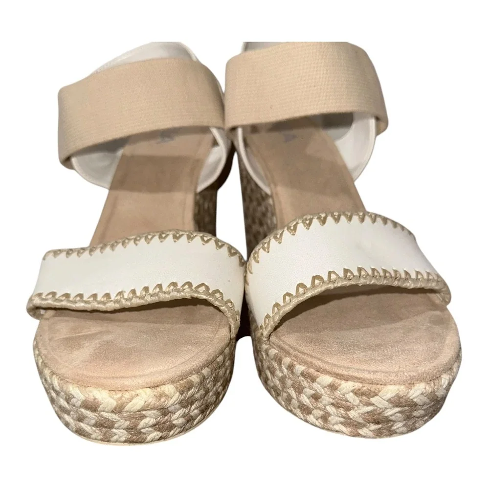 MIA Espadrille Wedge Sandals Ivory Elastic Strap Womens 11 NEW